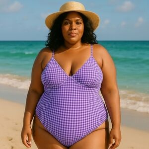 J. Crew Plunge One-Piece Swimsuit – Royal Violet Gingham – Size 22 – New